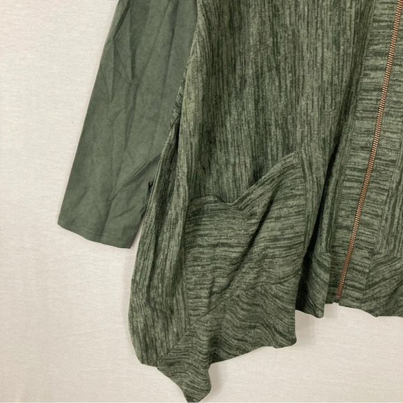 LOGO by Lori Goldstein Green Zip Up Lagenlook Oversized Jacket Large - Picture 7 of 10